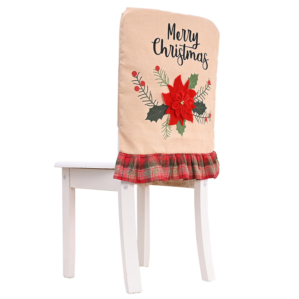 Christmas decorations, big red flower linen chair covers, chair covers, chair covers, chair decorations