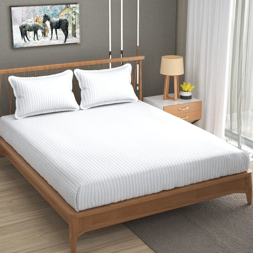 Premium Cotton Double Bed Sheet with 2 Pillow Covers(Color-White)