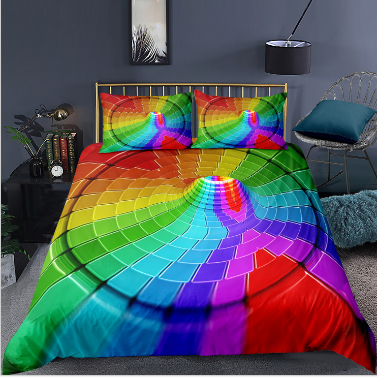 3D digital printing bedding home textile three piece quilt cover pillow case