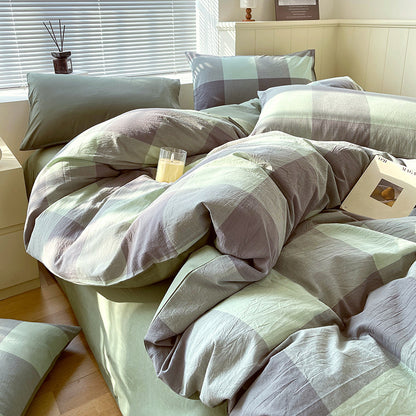 Cotton Dyed Washed Cotton Bedding Set Pure Cotton A Class Flat Sheet Quilt Cover Fitted Sheet Quilt Cover Three-Piece Set Striped