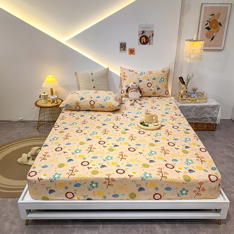 Cotton Elastic Bed Sheet Geometric Printed Fitted Sheet Elastic Bed Linen Mattress Cover Queen King Size bedding set Bedspread