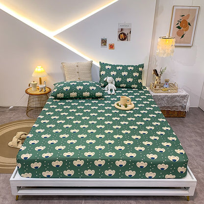 Cotton Elastic Bed Sheet Geometric Printed Fitted Sheet Elastic Bed Linen Mattress Cover Queen King Size bedding set Bedspread