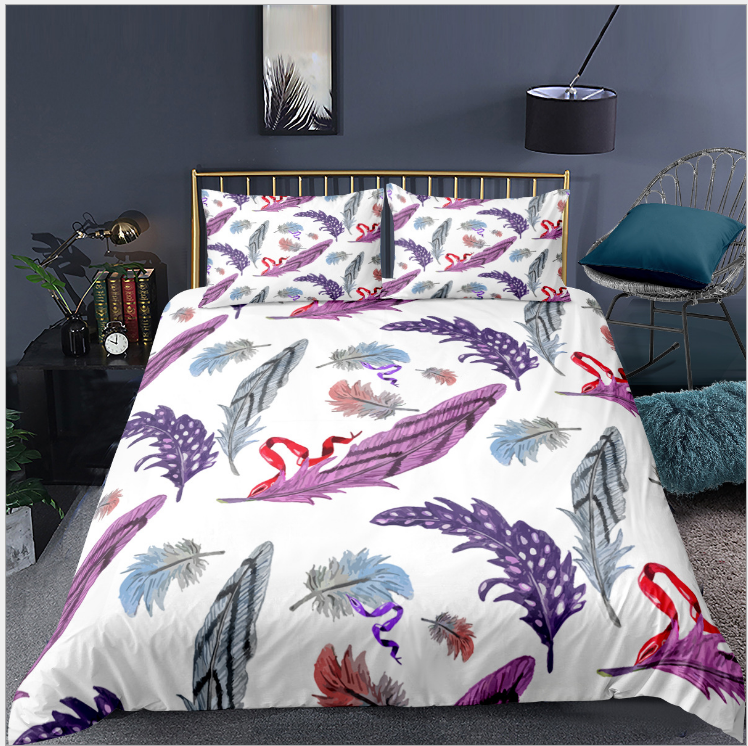 3D digital printing bedding quilt cover pillow case three piece feather series
