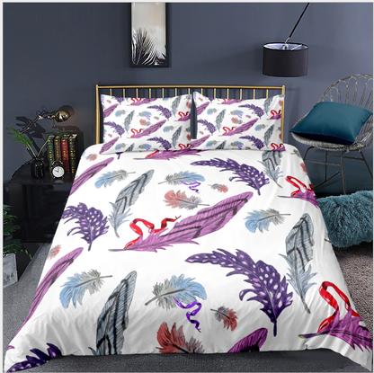 3D digital printing bedding quilt cover pillow case three piece feather series