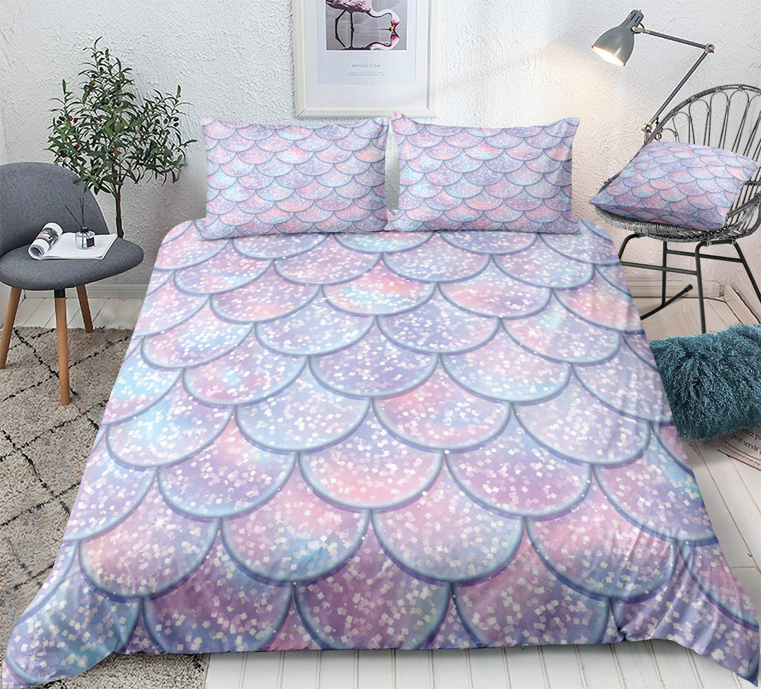 Mermaid Pattern Fish Scales Three Or Four Pieces Household Quilt Cover Bedding