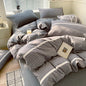 Cotton Dyed Washed Cotton Bedding Set Pure Cotton A Class Flat Sheet Quilt Cover Fitted Sheet Quilt Cover Three-Piece Set Striped