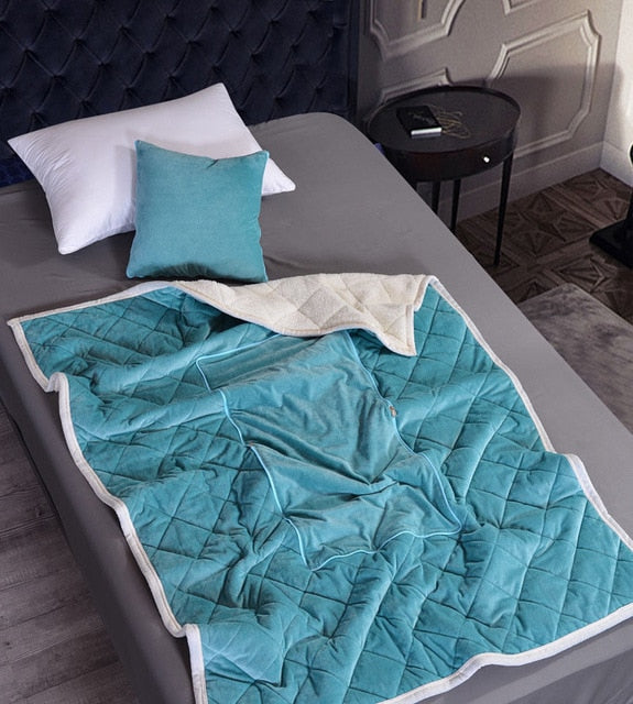 2 in 1 Flannel Cushion Blanket car sofa lumbar throw pillow air conditioning blanket foldable patchwork quilt blanket Bedding