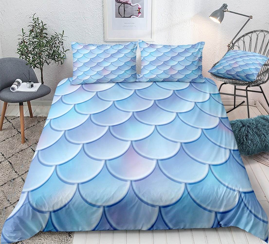 Mermaid Pattern Fish Scales Three Or Four Pieces Household Quilt Cover Bedding