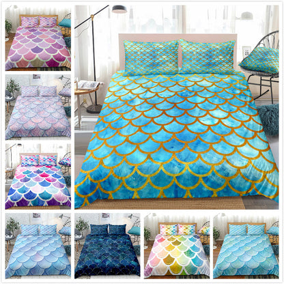 Mermaid Pattern Fish Scales Three Or Four Pieces Household Quilt Cover Bedding