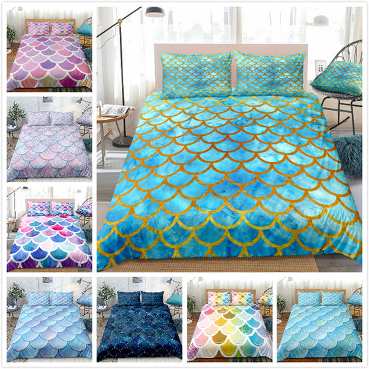 Mermaid Pattern Fish Scales Three Or Four Pieces Household Quilt Cover Bedding