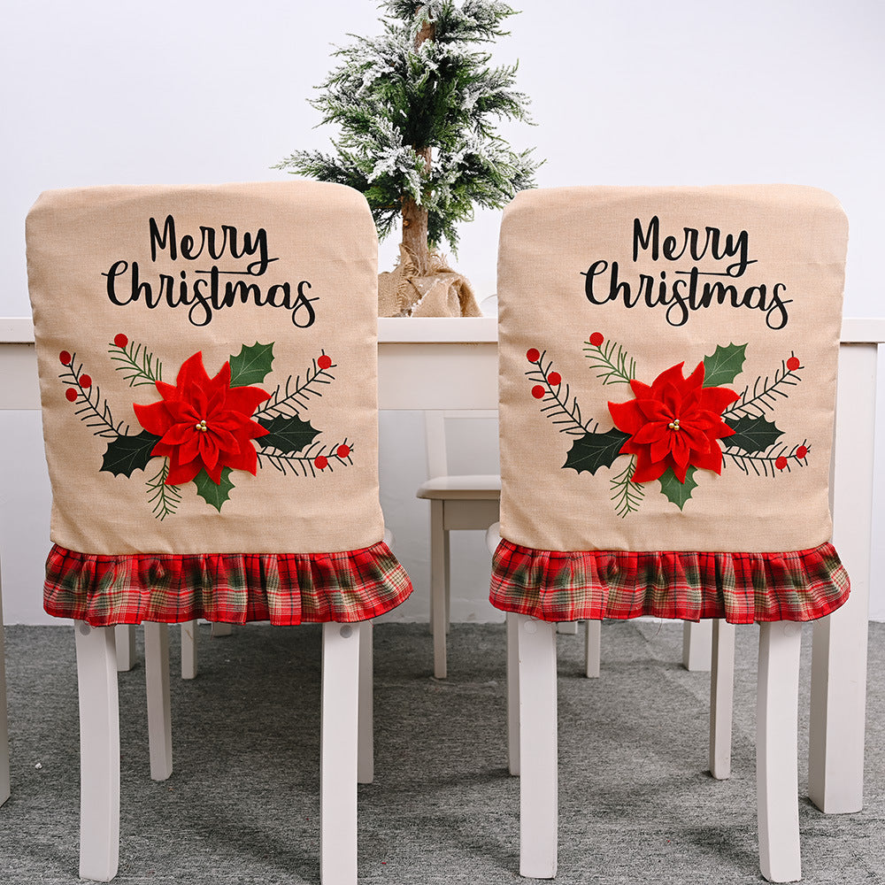Christmas decorations, big red flower linen chair covers, chair covers, chair covers, chair decorations
