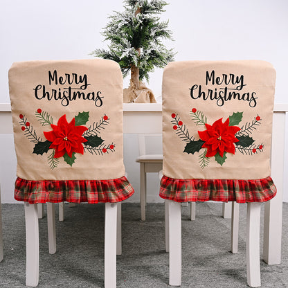 Christmas decorations, big red flower linen chair covers, chair covers, chair covers, chair decorations