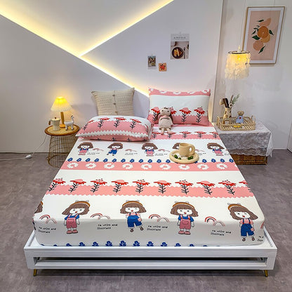 Cotton Elastic Bed Sheet Geometric Printed Fitted Sheet Elastic Bed Linen Mattress Cover Queen King Size bedding set Bedspread