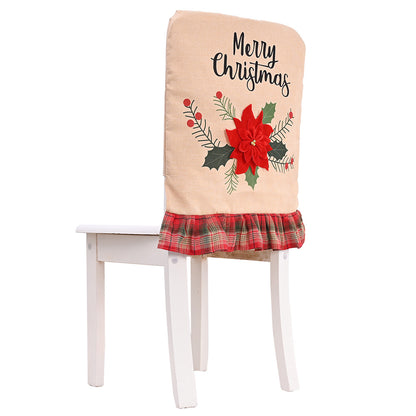 Christmas decorations, big red flower linen chair covers, chair covers, chair covers, chair decorations