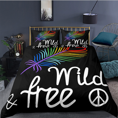 3D digital printing bedding quilt cover pillow case three piece feather series