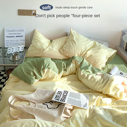 Solid Color Simple Four-Piece Set Flannel Quilt Cover INS Style Quilt Cover Dormitory Summer Washed Cotton Bedding Three-Piece Set