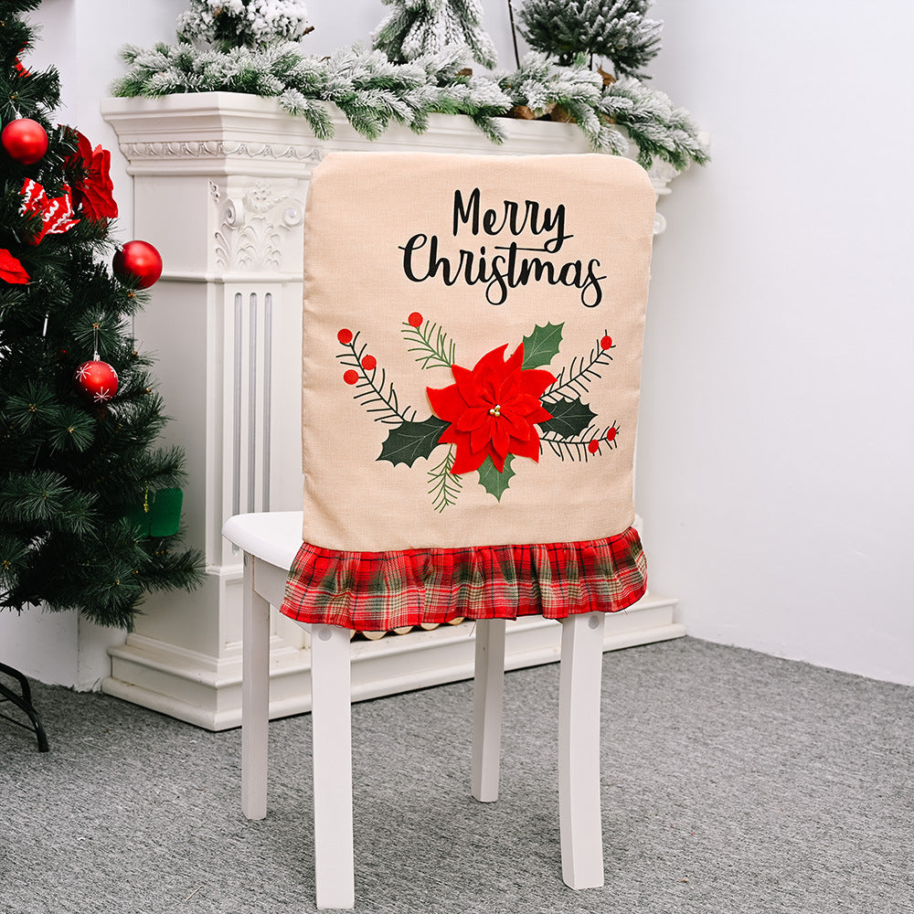 Christmas decorations, big red flower linen chair covers, chair covers, chair covers, chair decorations