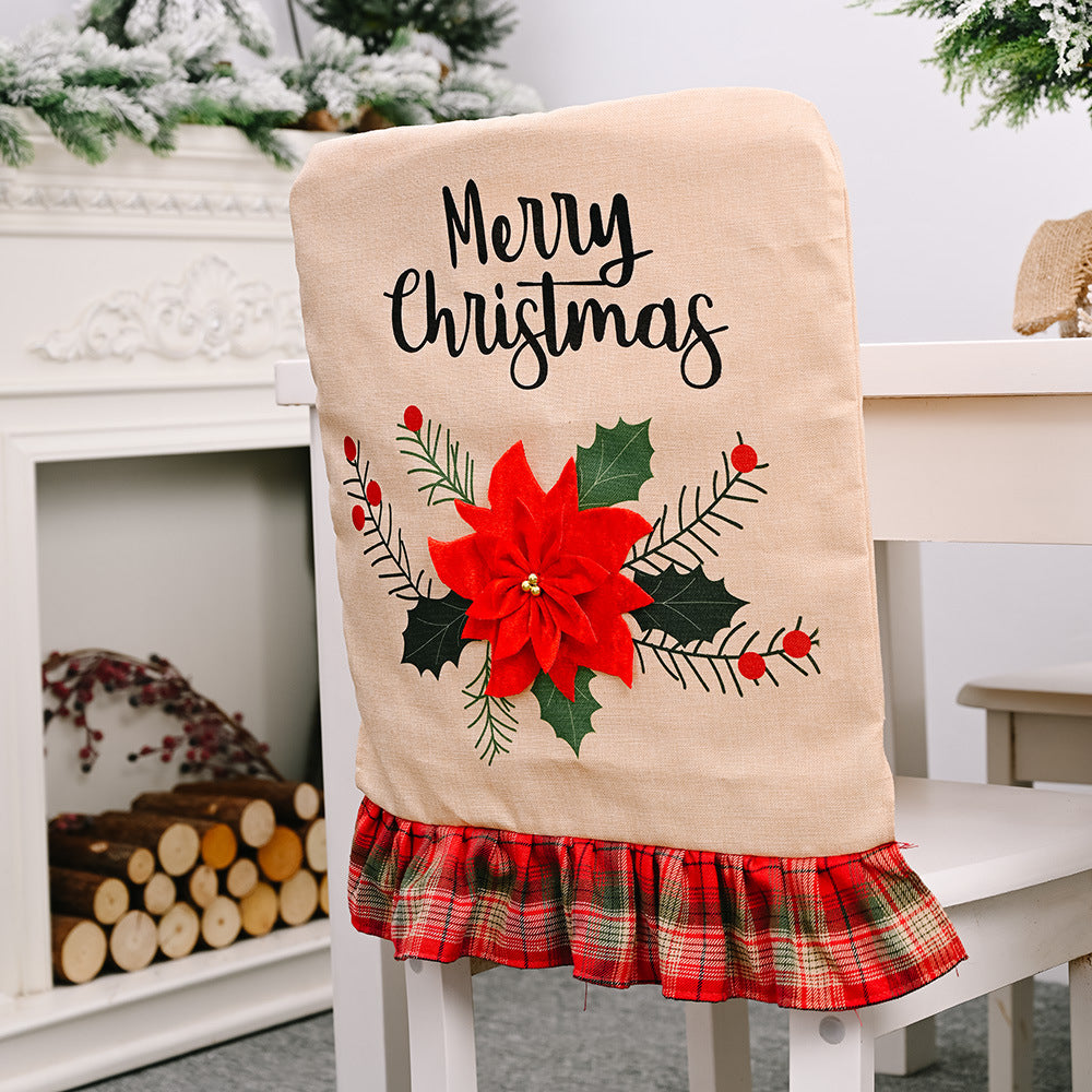 Christmas decorations, big red flower linen chair covers, chair covers, chair covers, chair decorations