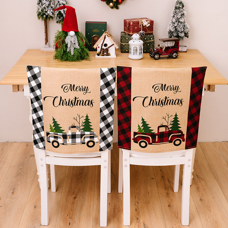 Christmas decoration supplies, home atmosphere decoration, chair covers, Christmas checkered car letter chair covers, stool covers