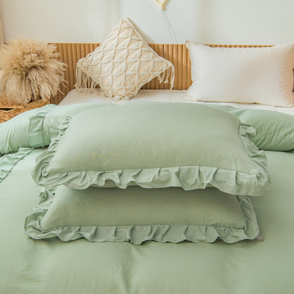 Home Textile Bedding Chemical Fiber Washed Cotton Surface Ruffled Quilt Cover Kit