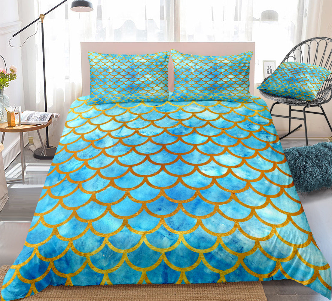 Mermaid Pattern Fish Scales Three Or Four Pieces Household Quilt Cover Bedding