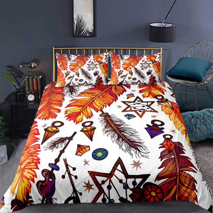 3D digital printing bedding quilt cover pillow case three piece feather series