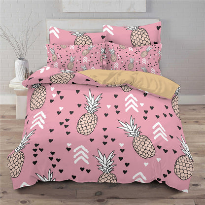 Small fresh pineapple 3D printed three-piece European and American bedding cover