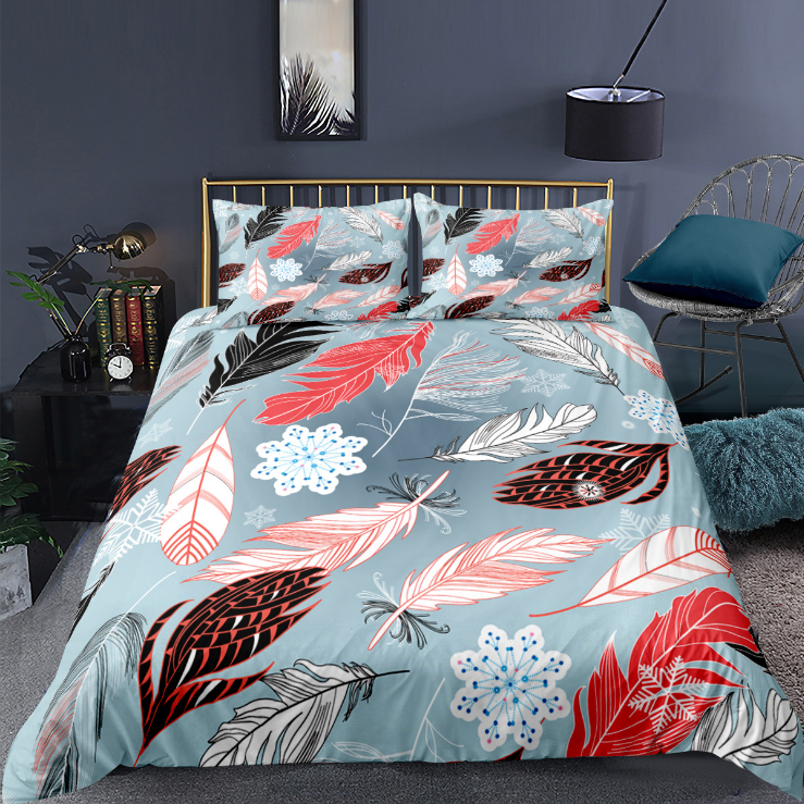 3D digital printing bedding quilt cover pillow case three piece feather series