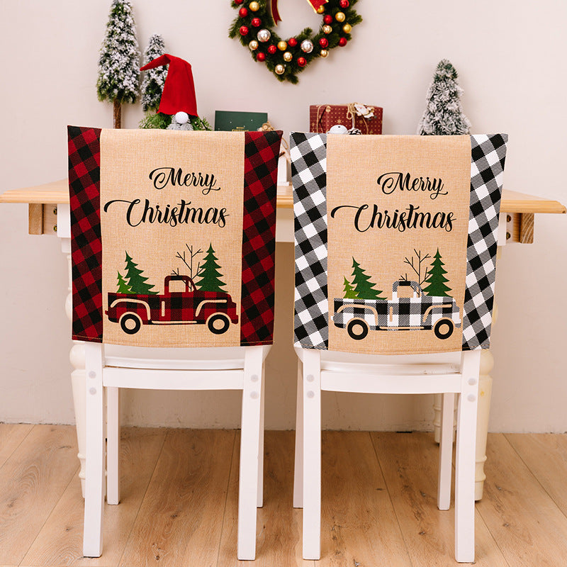Christmas decoration supplies, home atmosphere decoration, chair covers, Christmas checkered car letter chair covers, stool covers