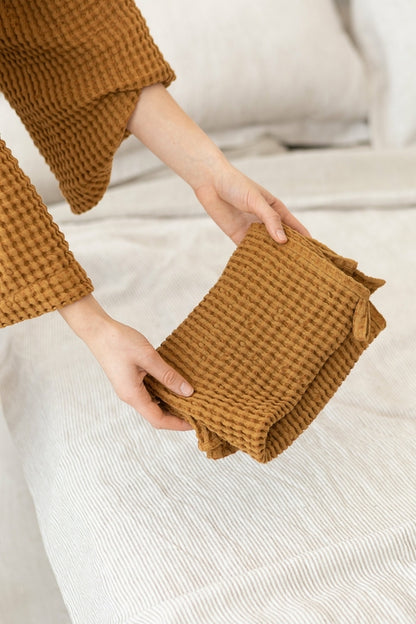 White linen waffle towel | European Linen Blend