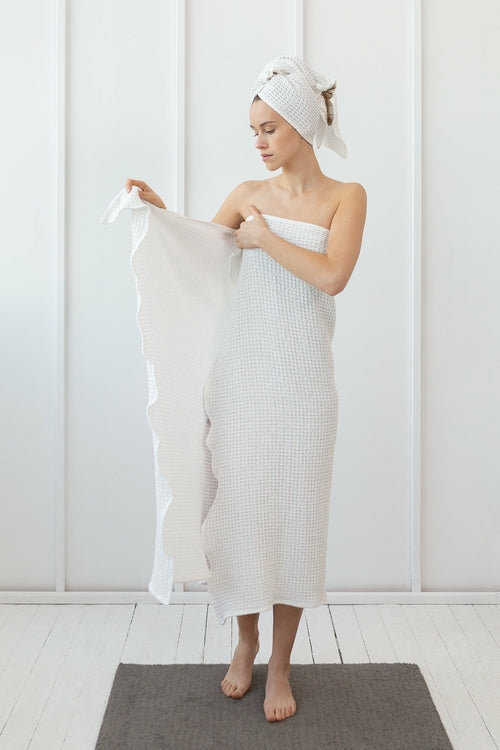 White linen waffle towel | European Linen Blend