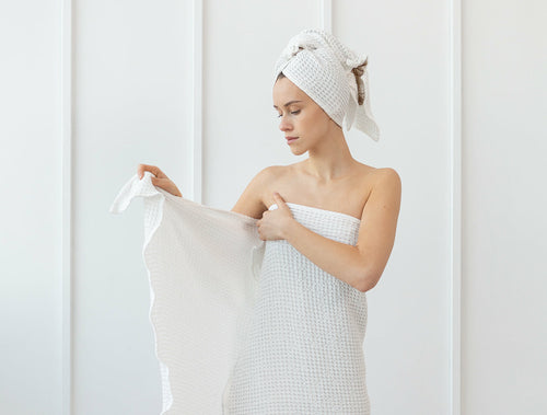White linen waffle towel | European Linen Blend