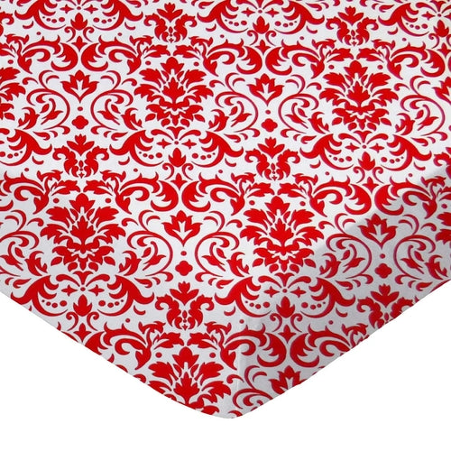 SheetWorld Fitted Crib Sheet - 100% Cotton Woven - Red Damask, Made In