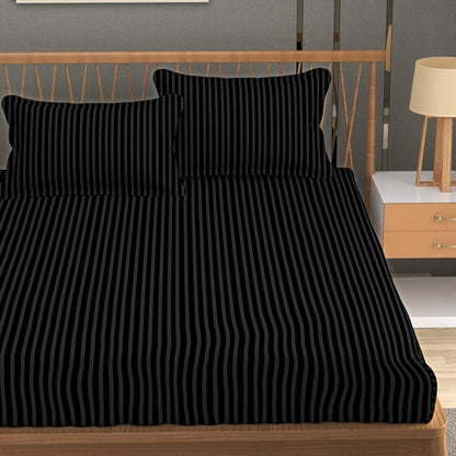 Premium Cotton Double Bed Sheet with 2 Pillow Covers(Color-Black)