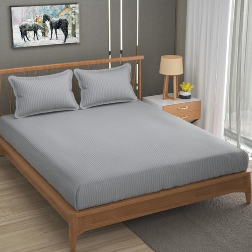 Premium Cotton Double Bed Sheet with 2 Pillow Covers(Color-Silver)