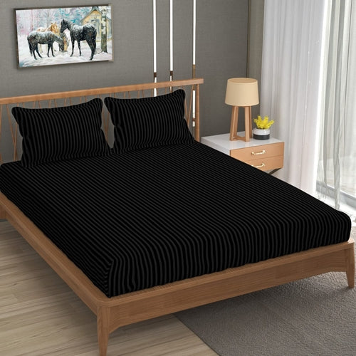 Premium Cotton Double Bed Sheet with 2 Pillow Covers(Color-Black)